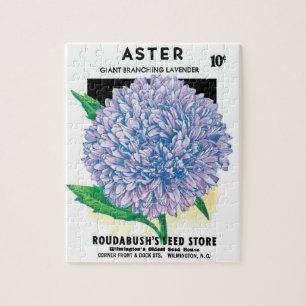 Vintage Seed Packet Art, Purple Aster Flowers Jigsaw Puzzle