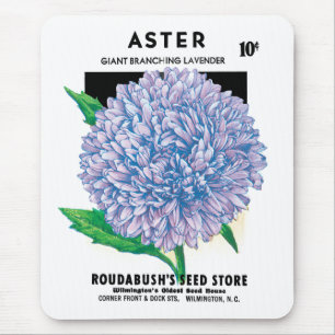 Vintage Seed Packet Art, Purple Aster Flowers Mouse Pad
