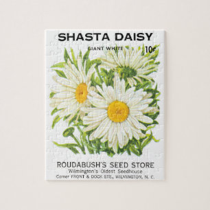 Vintage Seed Packet Art, Shasta Daisy Flowers Jigsaw Puzzle