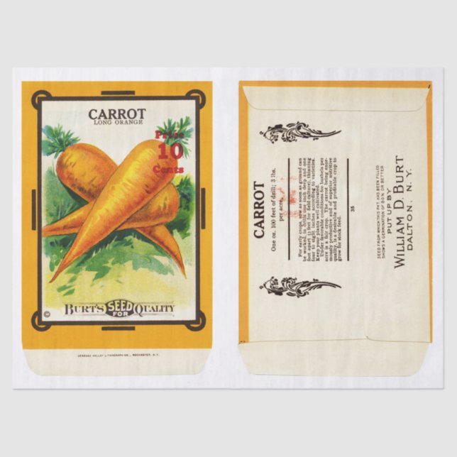Vintage Seed Packet Carrots and Instructions Tissue Paper (Front)