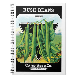 Vintage Seed Packet Label Art, Bush Bean Veggies Notebook
