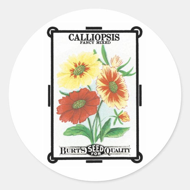 Vintage Seed Packet Label Art, Calliopsis Flowers (Front)
