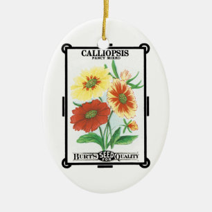 Vintage Seed Packet Label Art, Calliopsis Flowers Ceramic Ornament