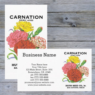 Vintage Seed Packet Label Art, Carnation Flowers Business Card