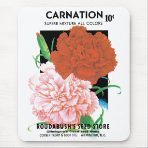 Vintage Seed Packet Label Art, Carnations Flowers Mouse Pad