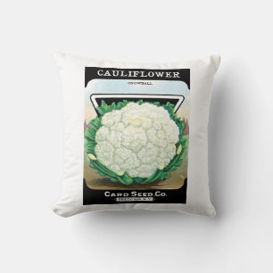Vintage Seed Packet Label Art, Cauliflower Veggies Throw Pillow