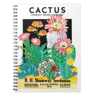 Vintage Seed Packet Label Art Desert Cactus Plants Notebook