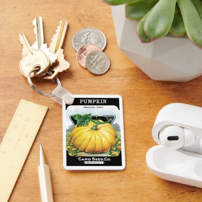 Vintage Seed Packet Label Art, Halloween Pumpkin Keychain (Desk)
