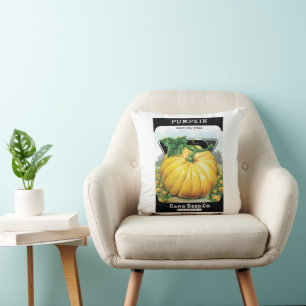 Vintage Seed Packet Label Art, Halloween Pumpkin Throw Pillow