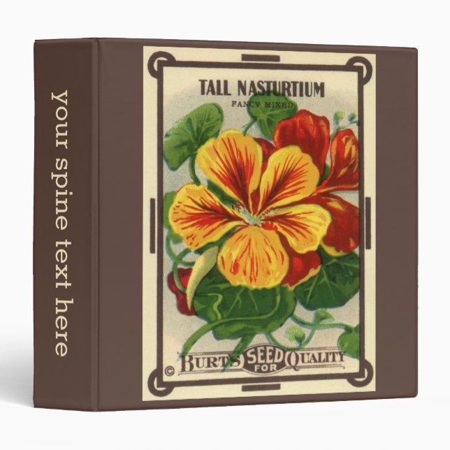 Vintage Seed Packet Label Art, Nasturtium Flowers Binder (Front/Spine)