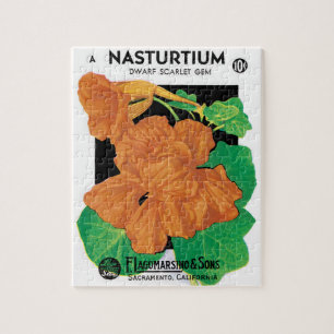 Vintage Seed Packet Label Art, Nasturtium Flowers Jigsaw Puzzle