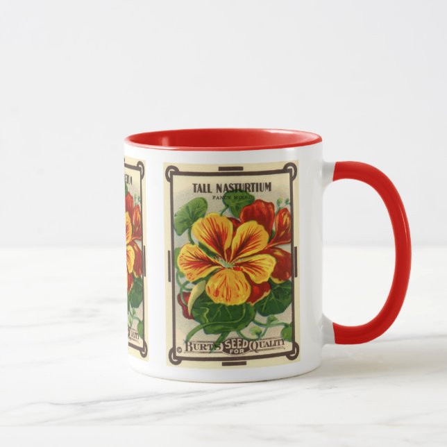 Vintage Seed Packet Label Art, Nasturtium Flowers Mug (Right)