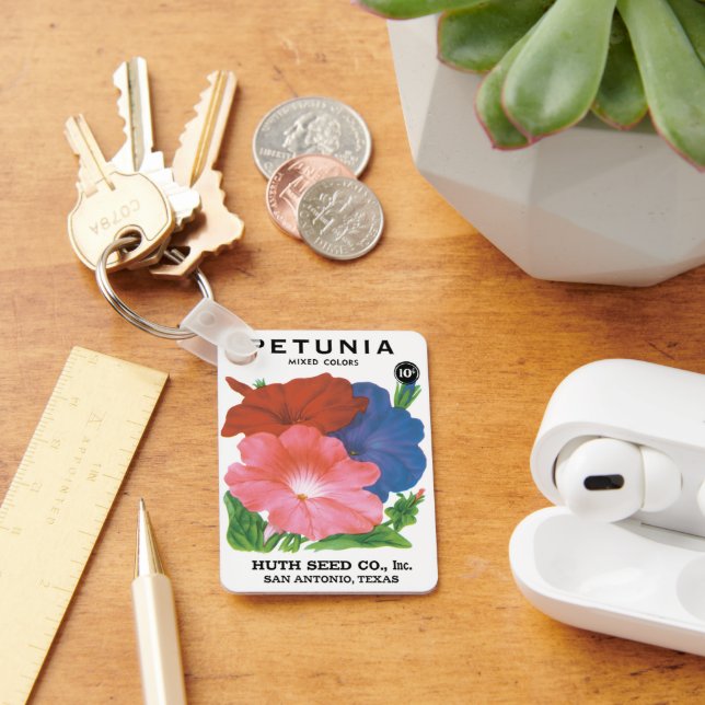 Vintage Seed Packet Label Art, Petunia Flowers Keychain (Desk)