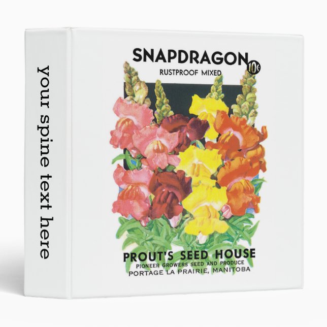 Vintage Seed Packet Label Art, Snapdragon Flowers Binder (Front/Spine)