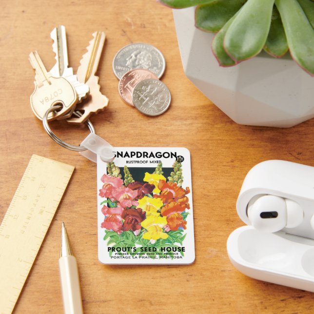 Vintage Seed Packet Label Art, Snapdragon Flowers Keychain (Desk)