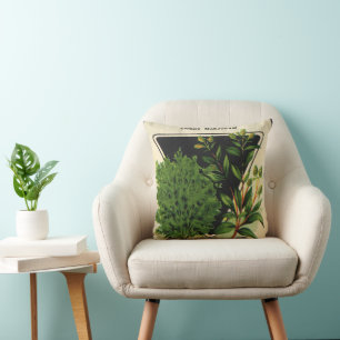 Vintage Seed Packet Label Art Sweet Marjoram Herbs Throw Pillow
