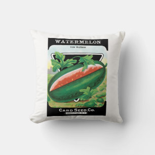 Vintage Seed Packet Label Art, Watermelons Fruit Throw Pillow