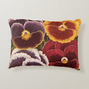 Vintage Seed Packet Labels, Garden Pansy Flowers Accent Pillow
