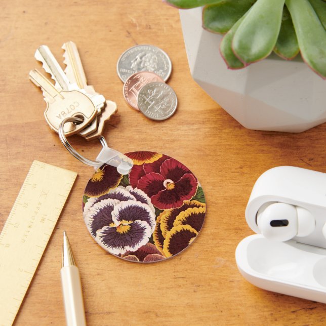 Vintage Seed Packet Labels, Garden Pansy Flowers Keychain (Desk)