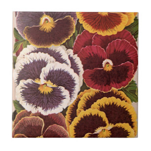 Vintage Seed Packet Labels, Garden Pansy Flowers Tile