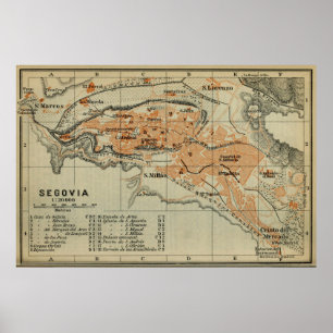 Vintage Segovia Spain Map (1913) Poster