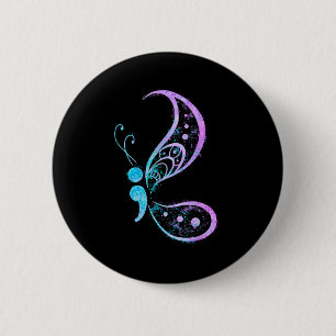 Vintage semicolon butterfly semi-colon tattoo 2 inch round button