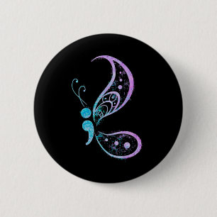 Vintage Semicolon Butterfly Semi-Colon Tattoo Ment 2 Inch Round Button