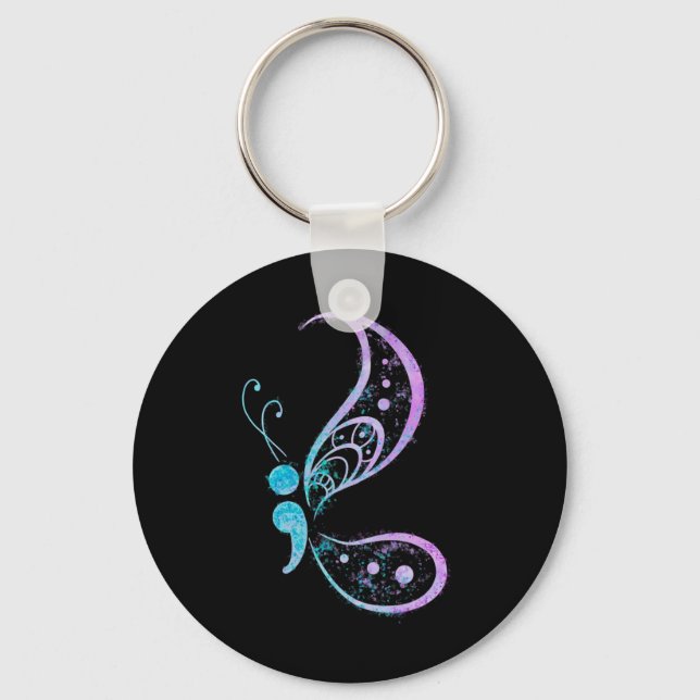 Vintage Semicolon Butterfly Semi-Colon Tattoo Ment Keychain (Front)