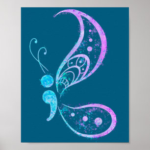 Vintage semicolon butterfly semi-colon tattoo poster