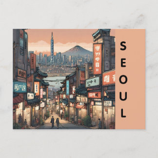 Vintage seoul south korea city travel retro street postcard