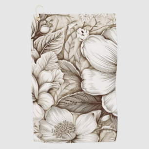 Vintage Sepia Botanical Floral Engraving Ivory Golf Towel