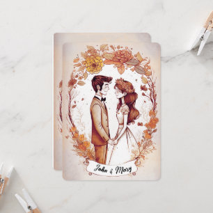 Vintage Sepia Bride and Groom Illustration Invitation