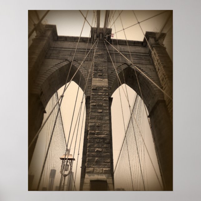 Vintage Sepia Brooklyn Bridge Poster (Front)
