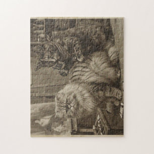 Vintage Sepia Cat Tattoo Artist – Funny Victorian Jigsaw Puzzle