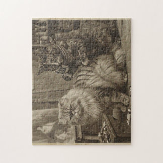 Vintage Sepia Cat Tattoo Artist – Funny Victorian Jigsaw Puzzle