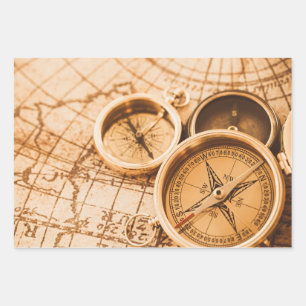 Vintage Sepia Compass Map Decoupage Decoupaging Wrapping Paper Sheet