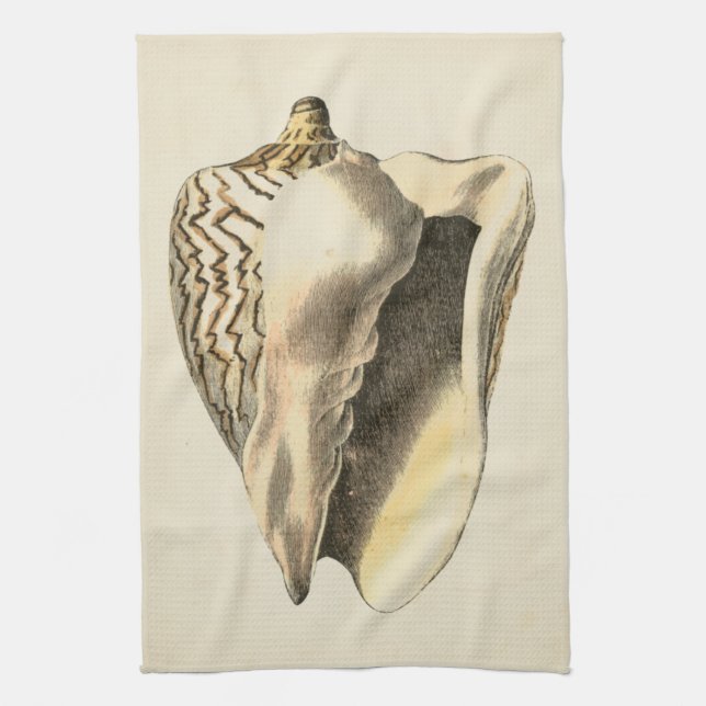 Vintage Sepia Conch Shell Kitchen Towel (Vertical)