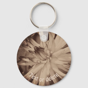 Vintage Sepia Dahlia Flower Personalized Keychain
