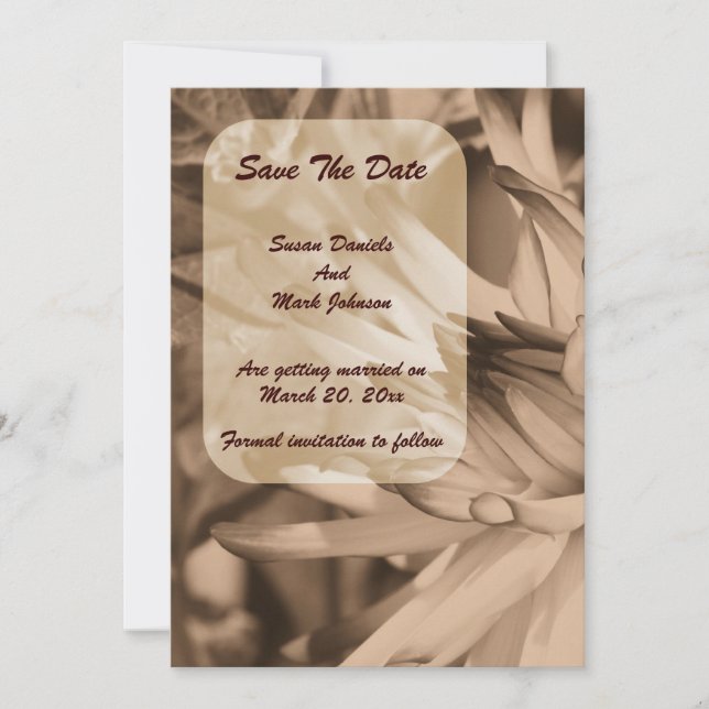 Vintage Sepia Dahlia Flower Wedding  Save The Date (Front)