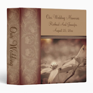 Vintage Sepia Dogwood Flower Personalized Wedding  Binder