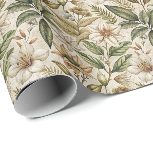 Vintage Sepia Floral Botanical Foliage Wrapping Paper (Roll Corner)
