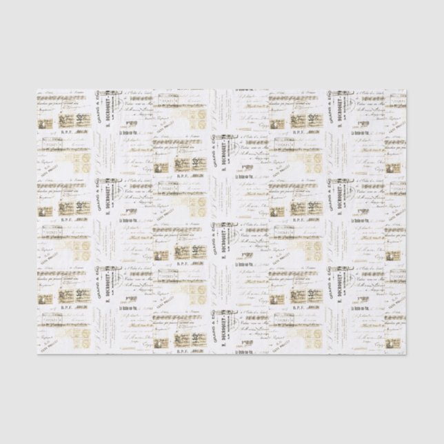 Vintage Sepia French Receipt Tissue Paper (Front)