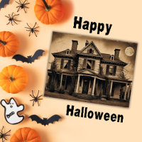Vintage Sepia Haunted House with Full Moon