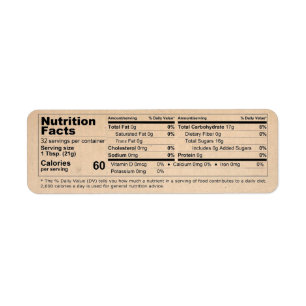 Vintage Sepia Honey Nutrition Facts Product