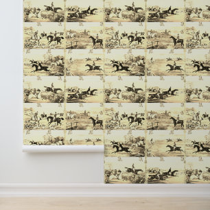 Vintage Sepia Horse Riders and Hounds Hunting Wallpaper