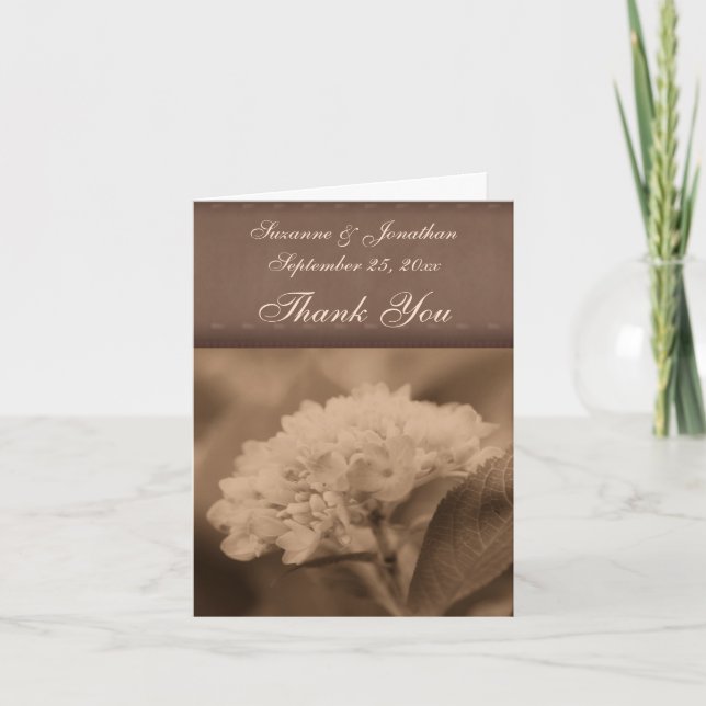 Vintage Sepia Hydrangea Personalized Wedding  Thank You Card (Front)