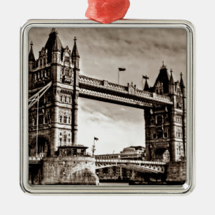 Vintage Sepia London Tower Bridge Metal Ornament
