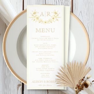Vintage sepia monogram ivory wedding menu card