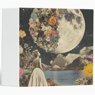 Vintage Sepia Moon Floral Garden Surrealism Binder