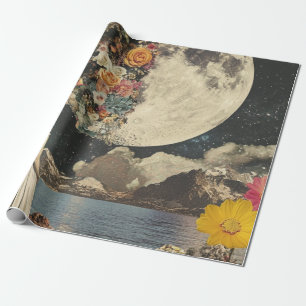 Vintage Sepia Moon Floral Garden Surrealism Wrapping Paper